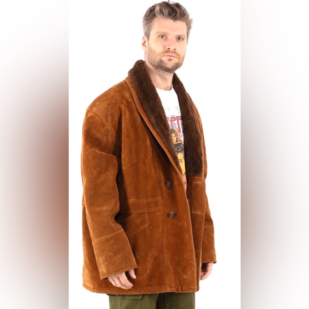 CA Collection Italy Heritage Shearling Brown Suede Coat Men’s M Vintage‎ Luxe
